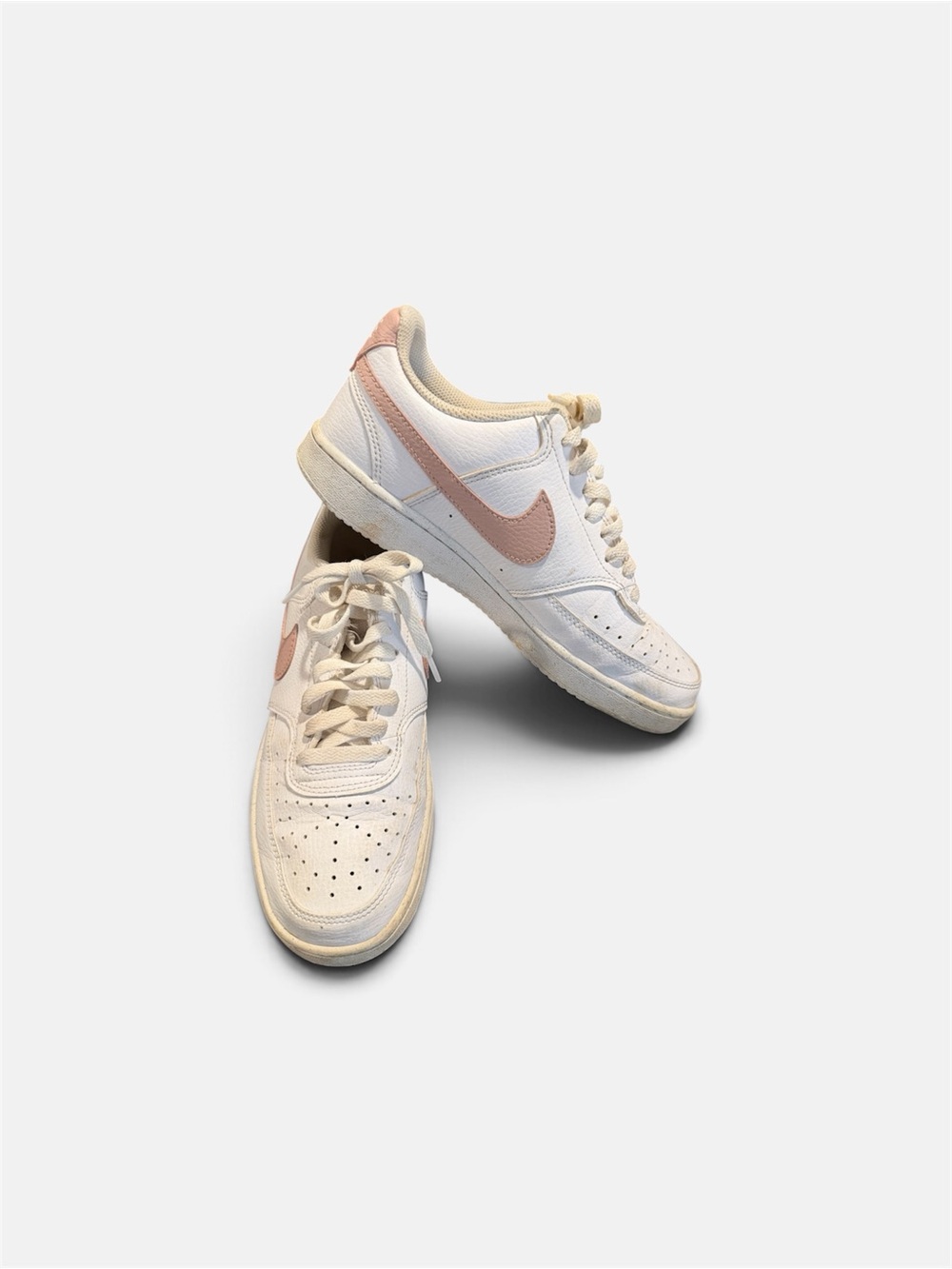 Nike Women’s White Sneakers with Blush Pink Swoosh